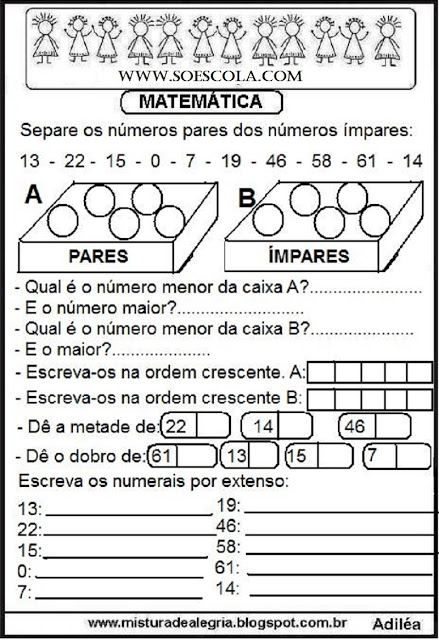 atividade de matematica series iniciais alfabetizacao imprimir 16 SÓ