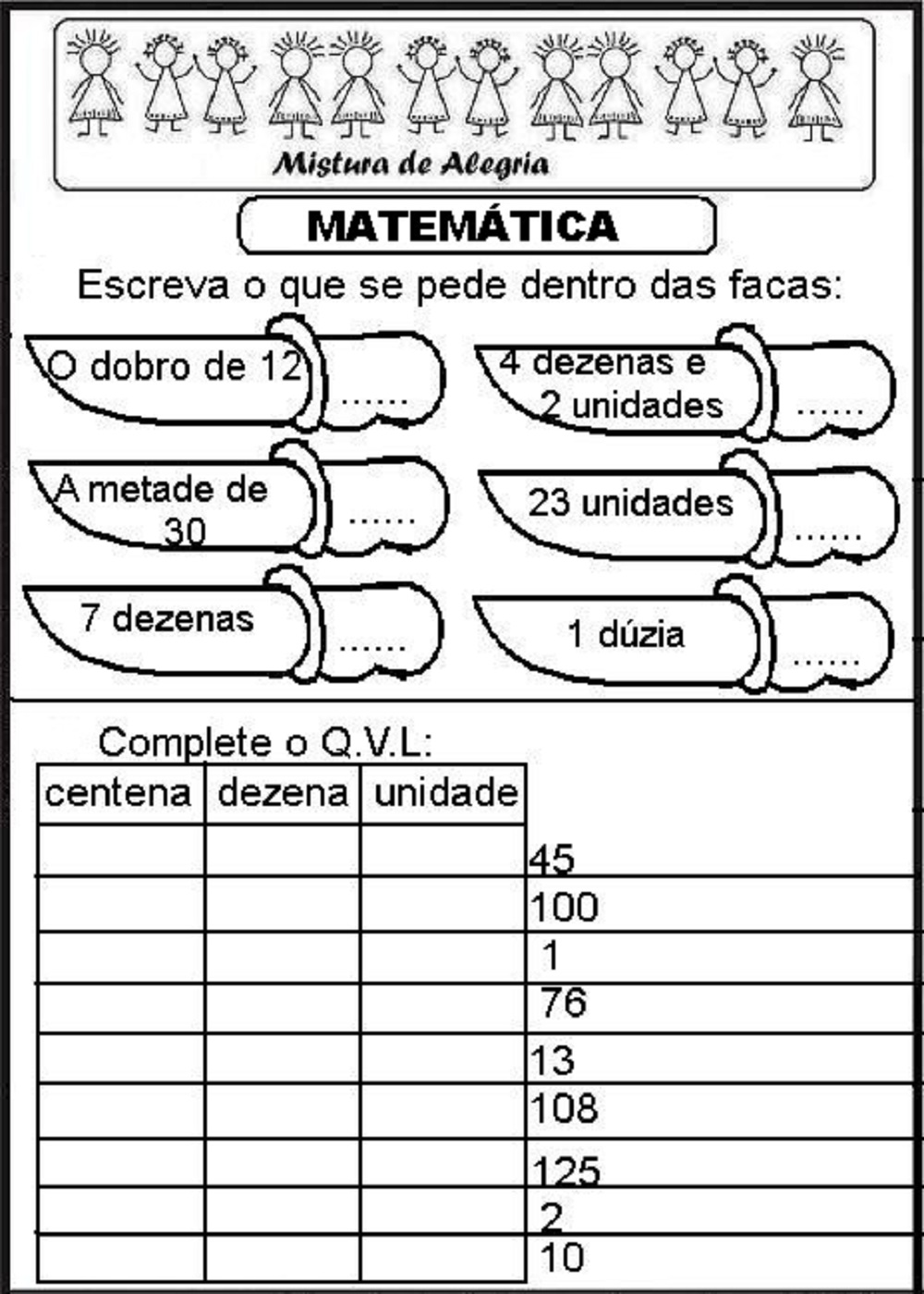 Atividade De Matematica Series Iniciais Alfabetizacao Imprimir