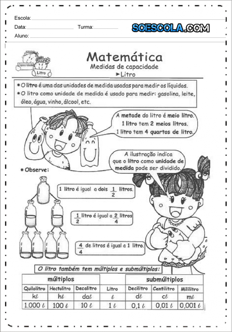 Atividades sobre Medidas de Capacidade SÓ ESCOLA