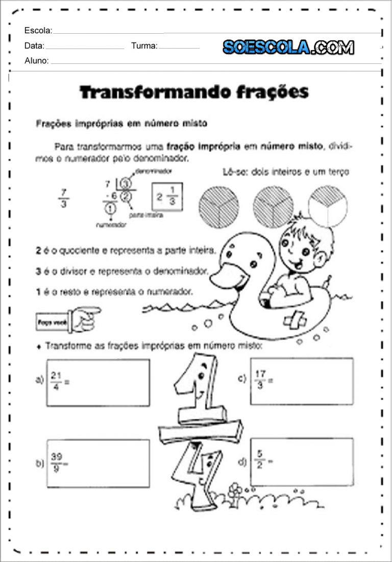 Atividades Frações 4 ano do Ensino Fundamental Para imprimir