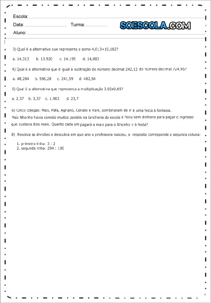 Atividades N Meros Decimais Para Imprimir S Escola