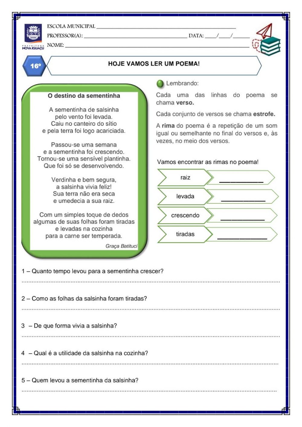 Atividades Complementares Ano Para Imprimir S Escola