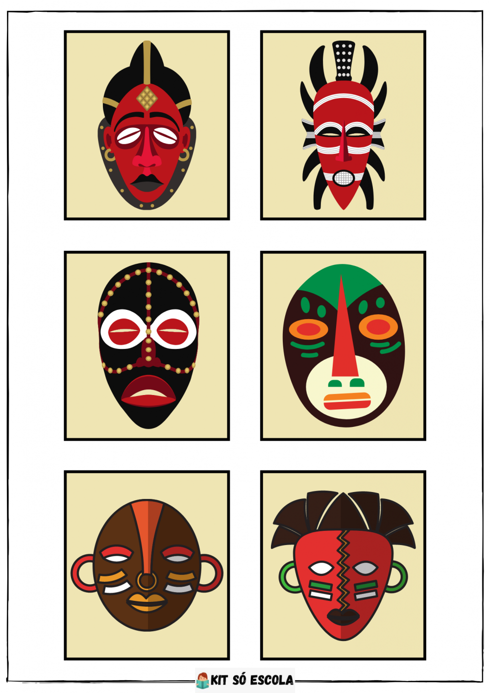 FLASHCARDS MÁSCARAS AFRICANAS SÓ ESCOLA