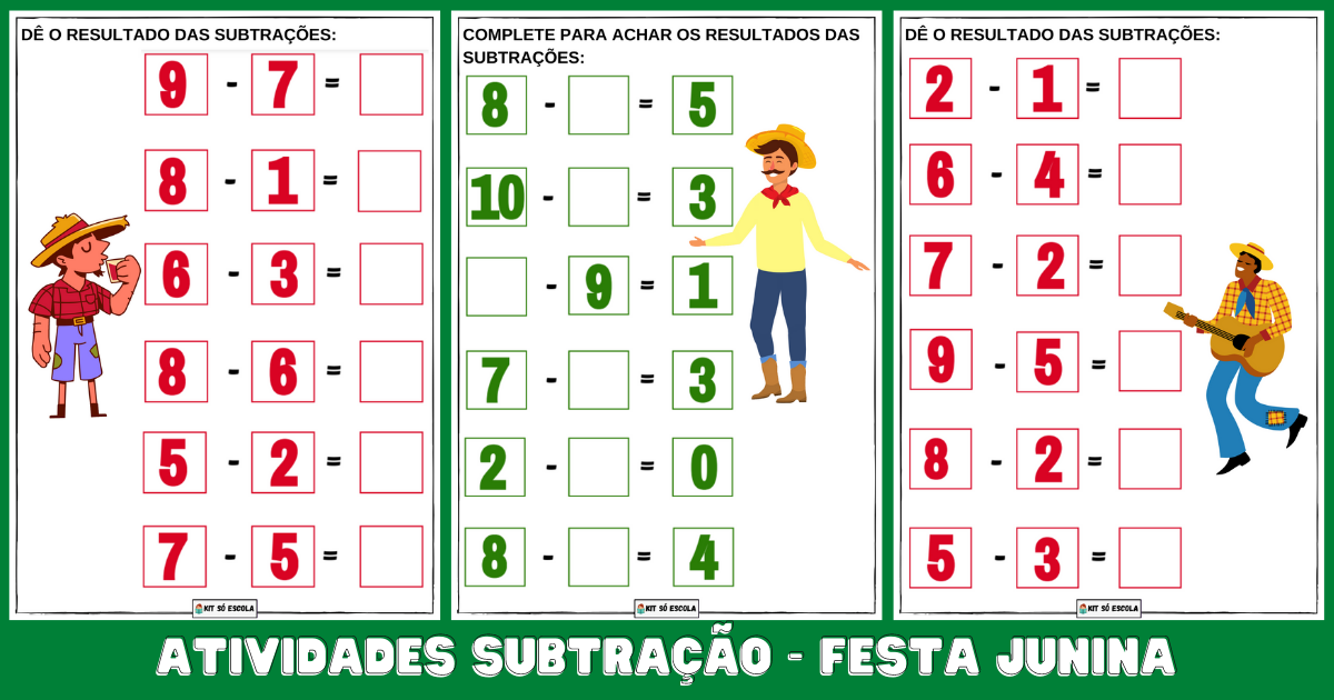 Atividades De Subtra O Festa Junina S Escola