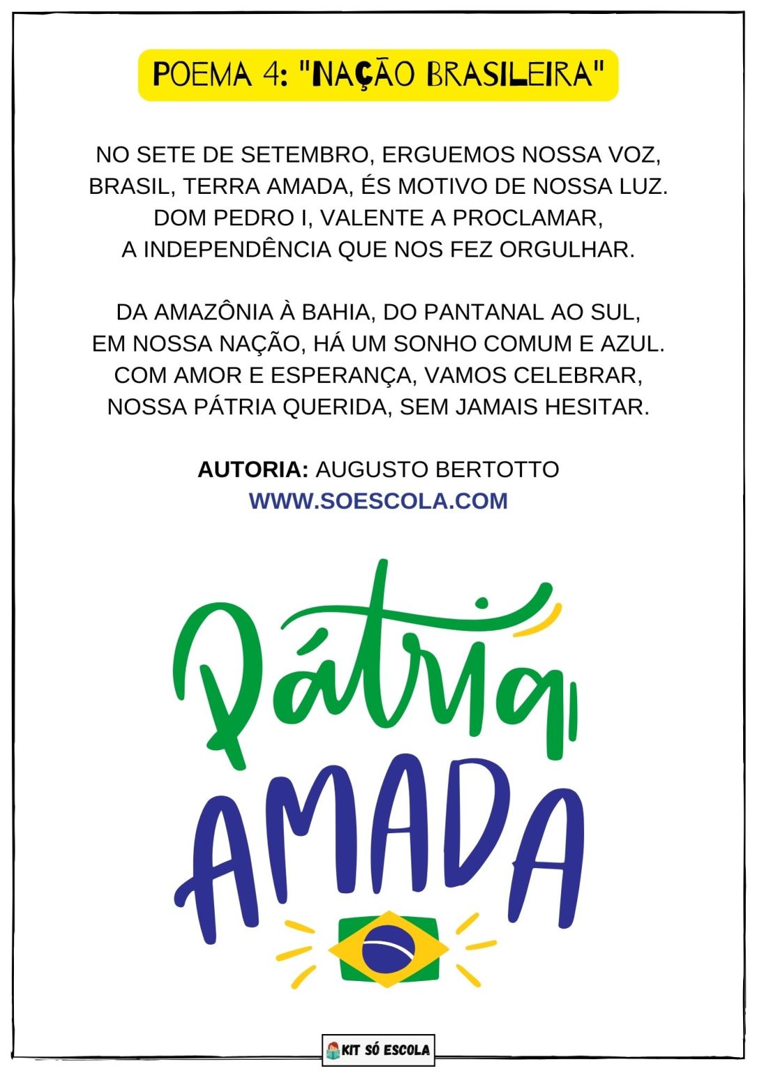 6 Poemas Dia da Independencia do Brasil Para imprimir Poema 04 SÓ ESCOLA