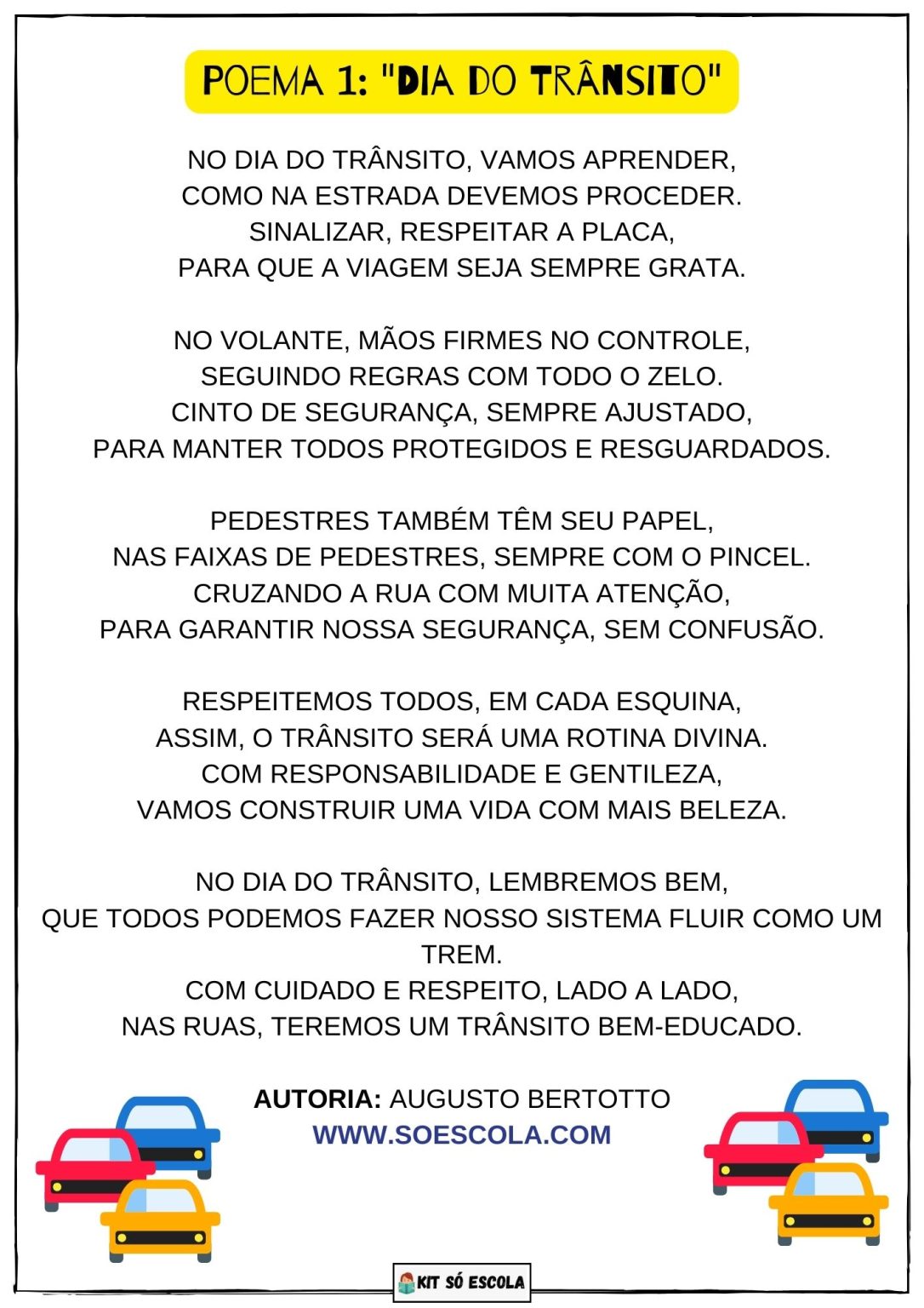 6 Poemas Dia do Trânsito SÓ ESCOLA