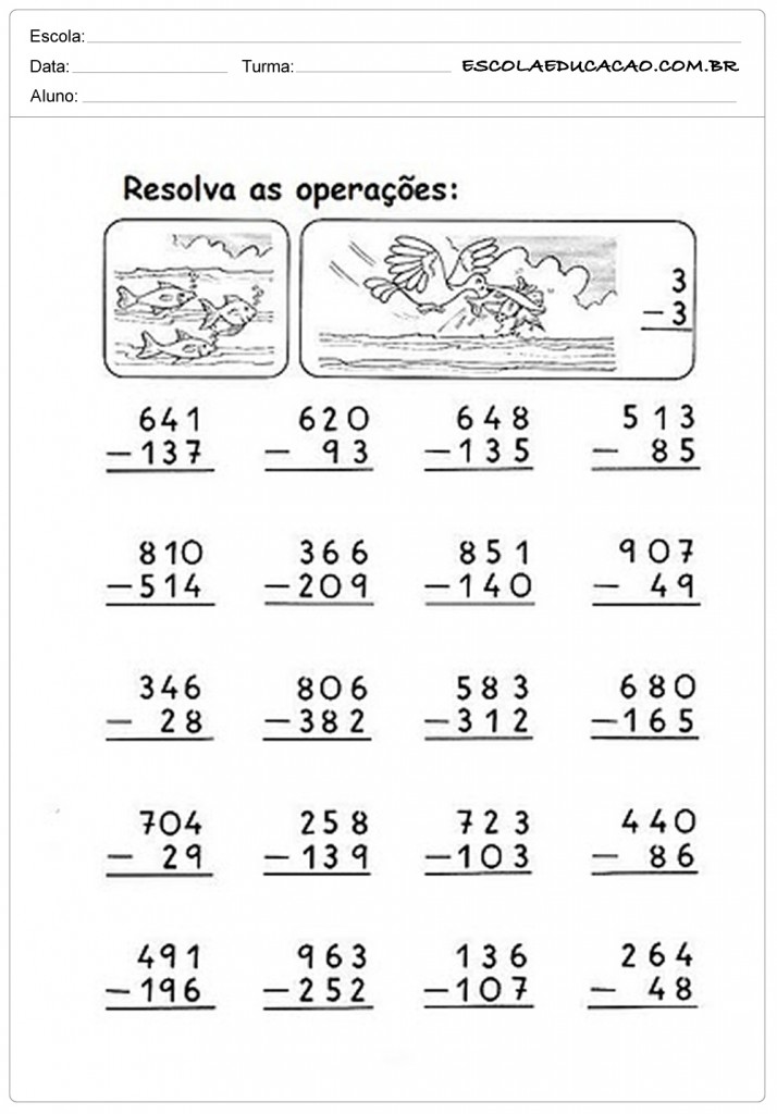 atividades subtrair 3 ano ensino fundamental 714x1024 SÓ ESCOLA