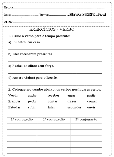 verbos tempos verbais exercicios, Exercícios Português (Gramática -  Literatura)