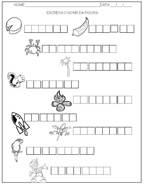 Hipótese de escrita alfabética - Alfabetização - Escreva o nome das figuras 4