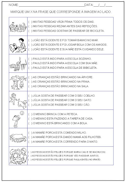 Hipótese de escrita alfabética - Alfabetização - Marque um x na frase correta