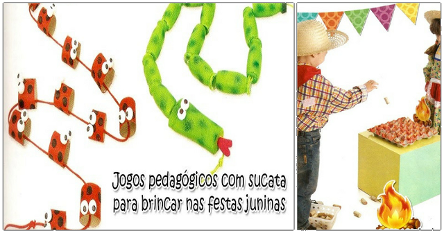 Nesta postagem trago para vocês algumas sugestões de Jogos pedagógicos para festas juninas feitos a partir de matérias reciclados. 