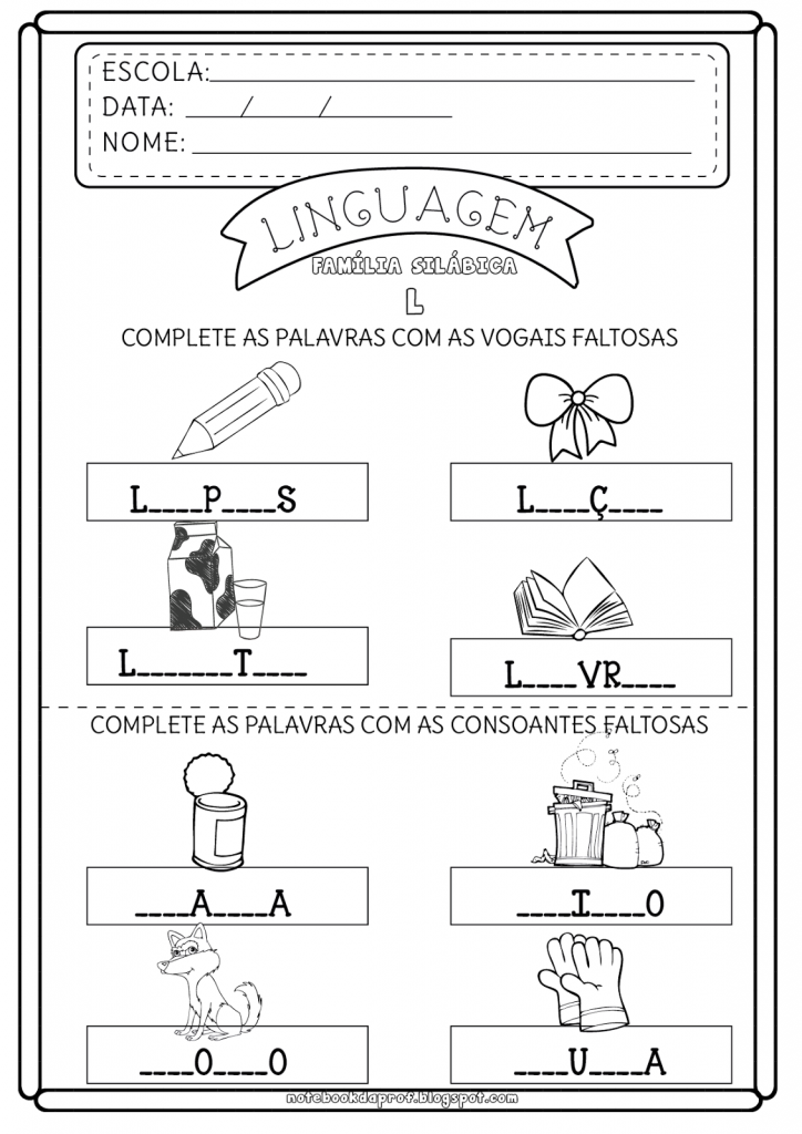 Construindo palavras e Separando Sílabas - Atividades com a Letra L