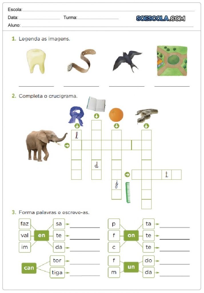 Atividades para Alfabetização com An, En, In, On, Un, para imprimir ...