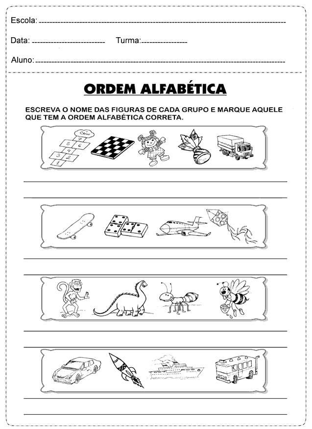 Ordem Alfabetica Atividades Educativas — SÓ Escola