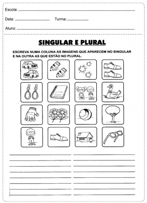 Atividades para trabalhar singular e plural das palavras - SÓ ESCOLA