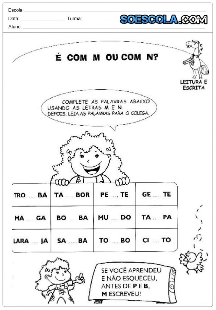 Atividades De Ortografia Com M Ou N Para Imprimir S Escola