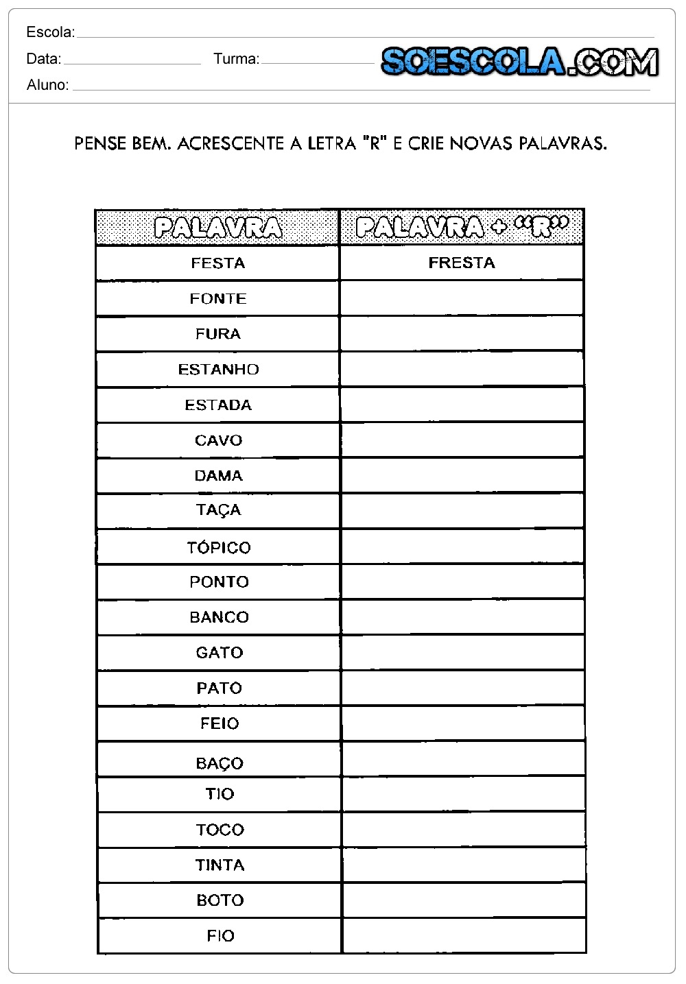 Atividades de ortografia com R e RR: Exercícios de Português para
