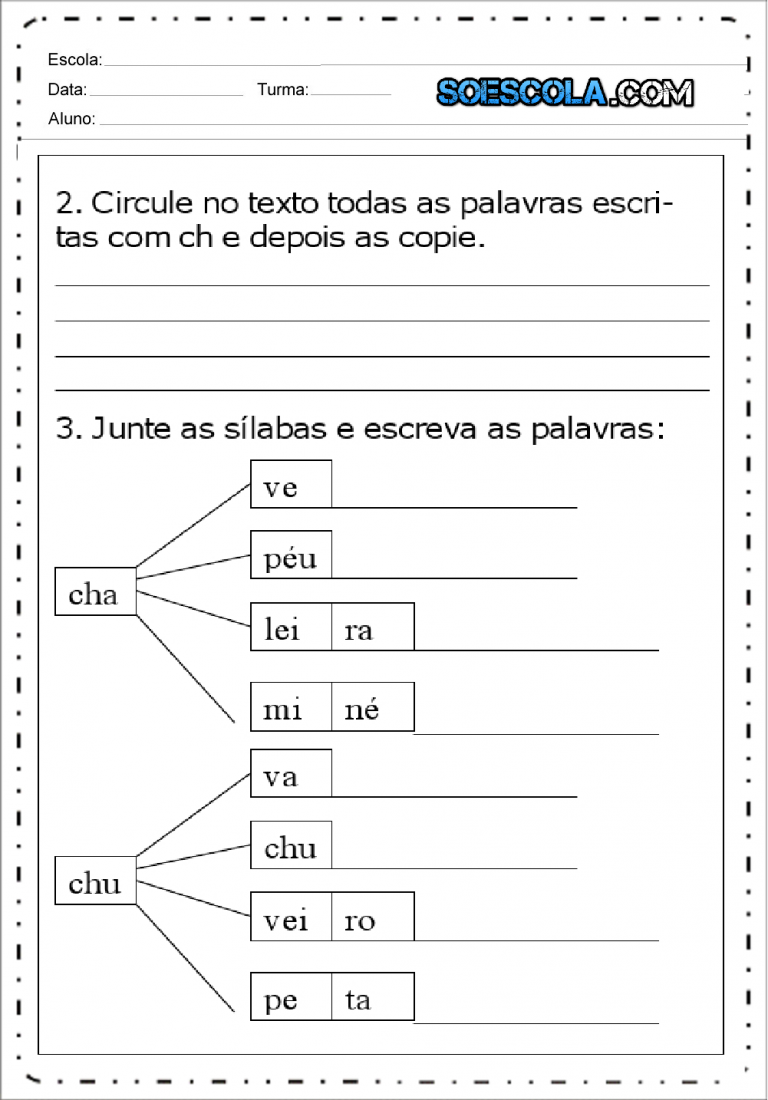 Atividades Com CH Para Imprimir - Atividades Educativas - Series Iniciais.