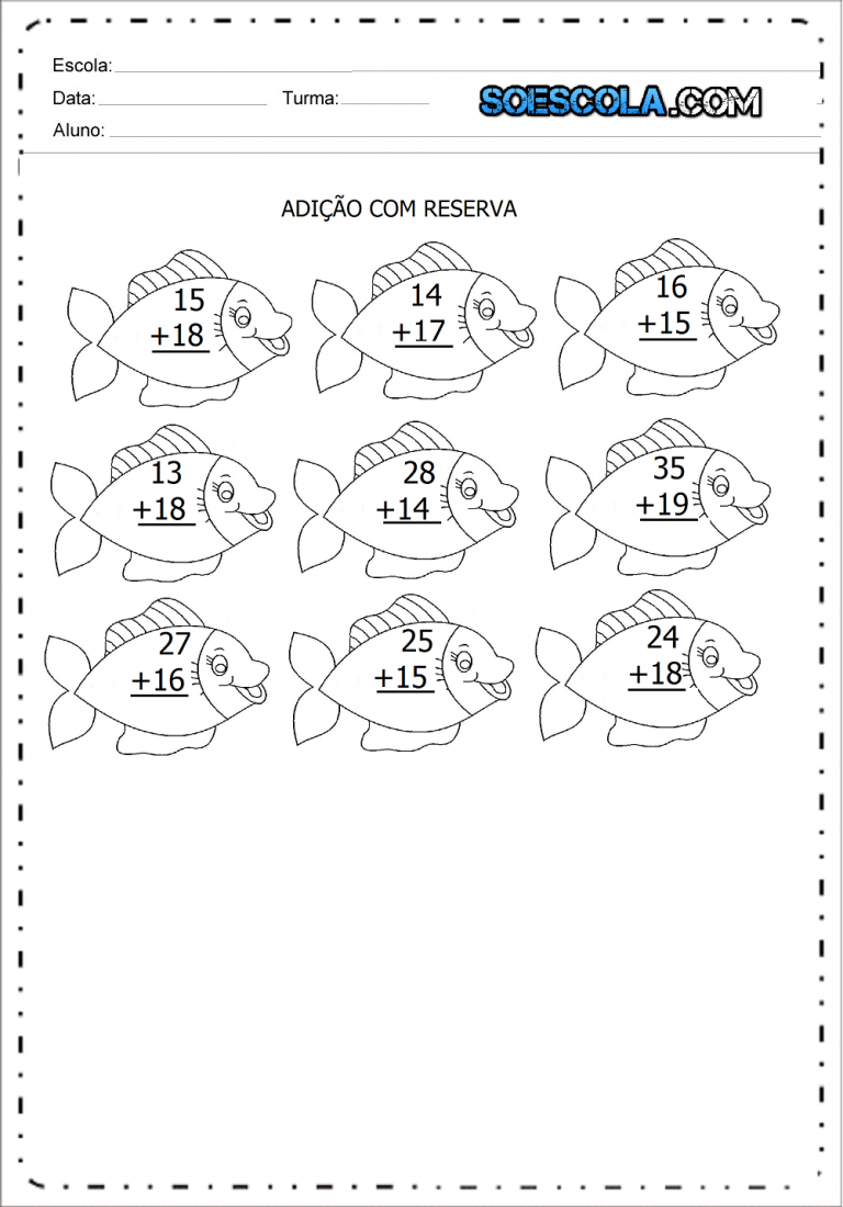 Atividades de Adição com Reserva Para Imprimir SÓ ESCOLA
