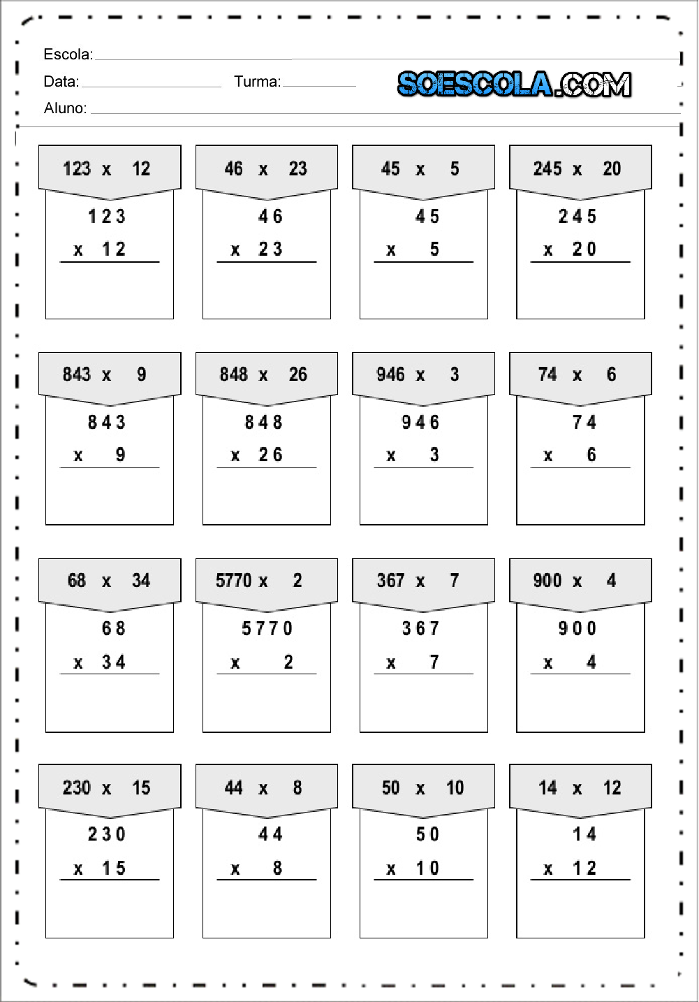 Atividades de multiplicação em pdf