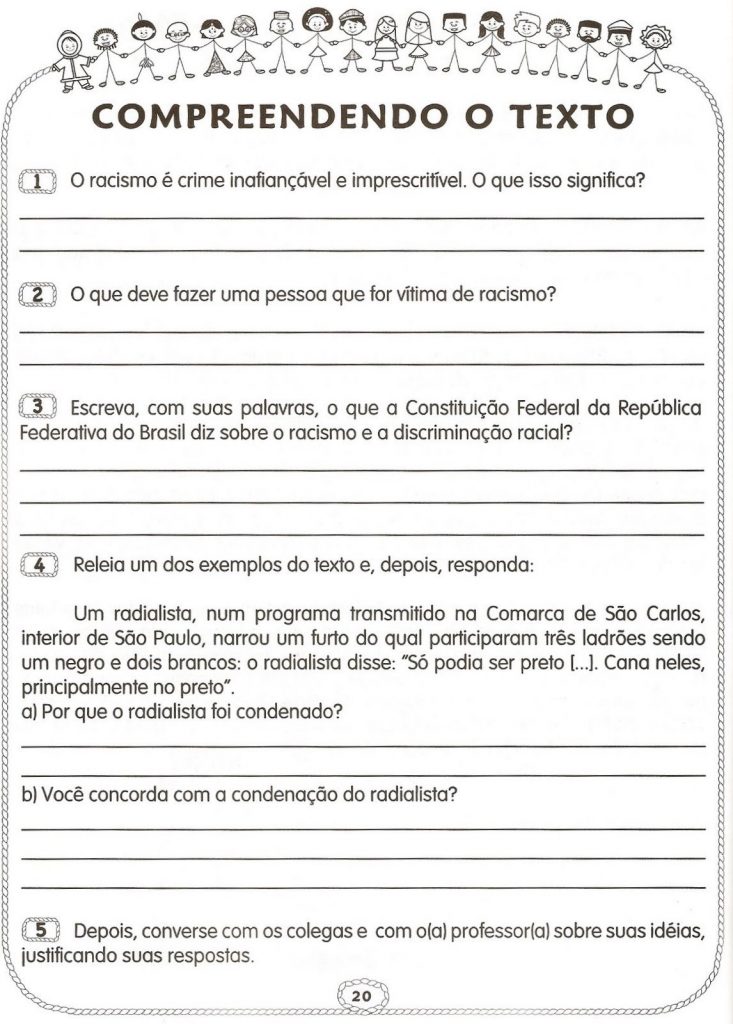 Atividades De Interpreta O De Texto Sobre Racismo Para Imprimir