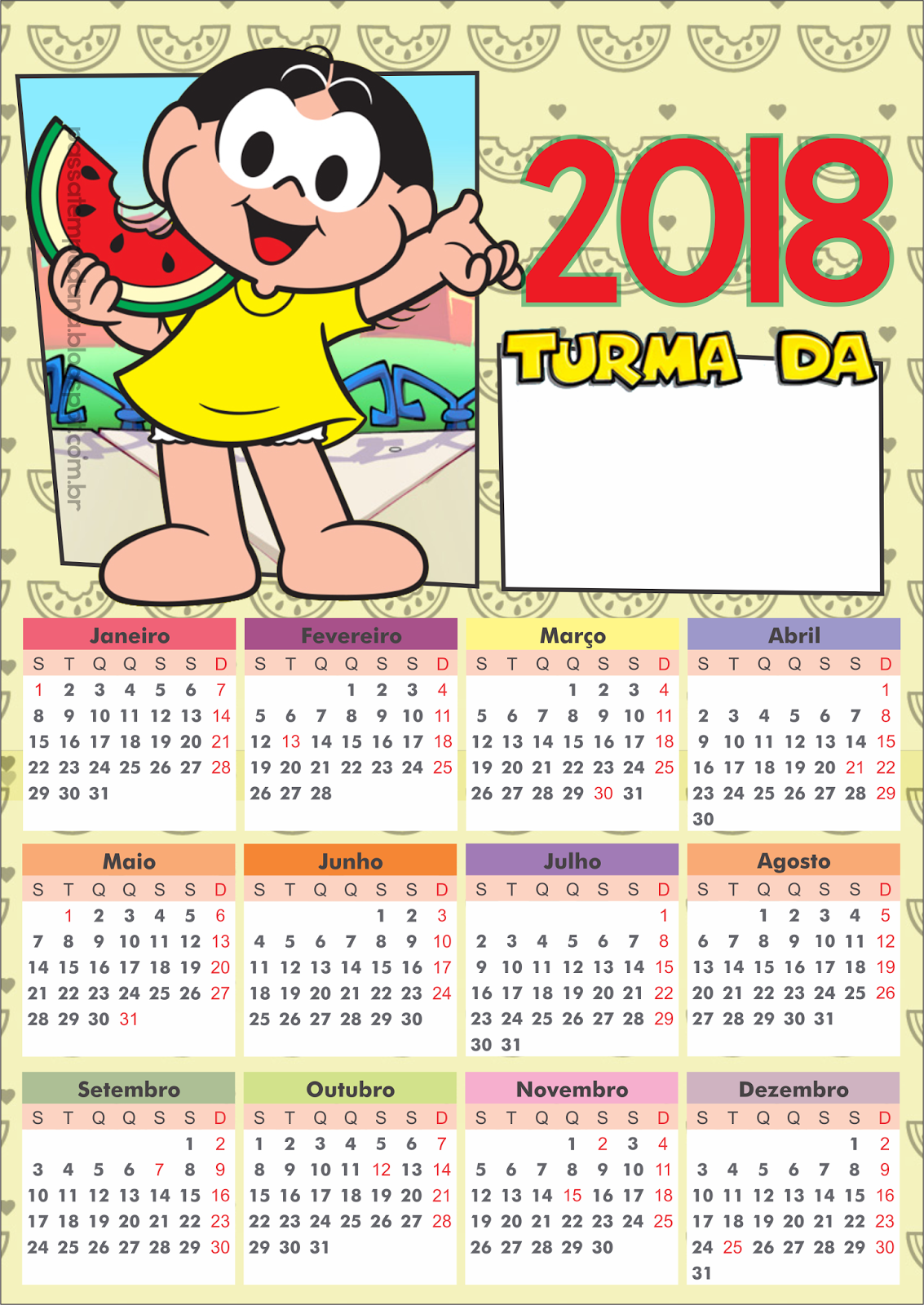 Calendário Turma da Mônica 2018 Para imprimir — SÓ ESCOLA