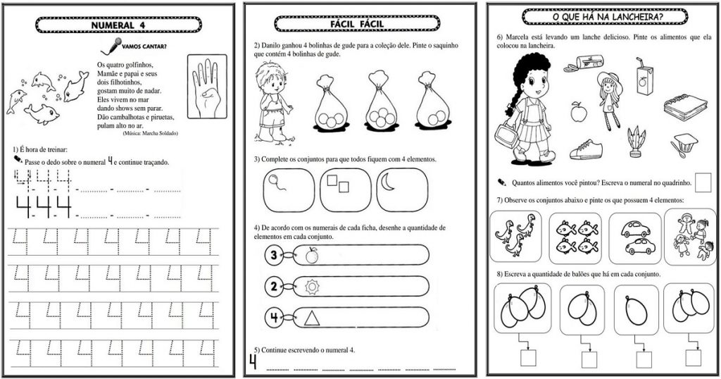 Conhecendo o número 4 – Atividades de Matemática