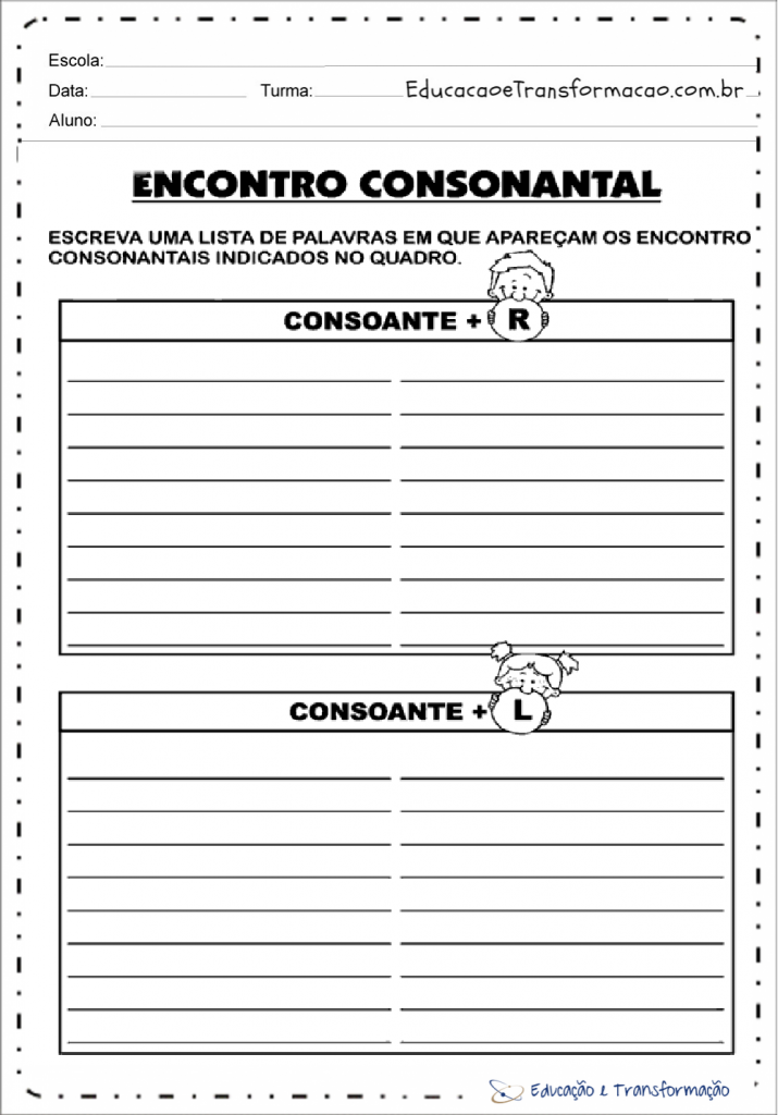 Atividades sobre Encontro Consonantal - SÓ ESCOLA