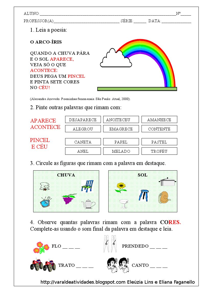 Atividades Gênero Textual Poesia Atividade Folha SÓ ESCOLA