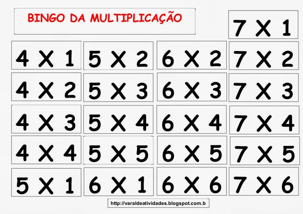 Atividades Bingo Da Multiplicação Para Imprimir SÓ Escola