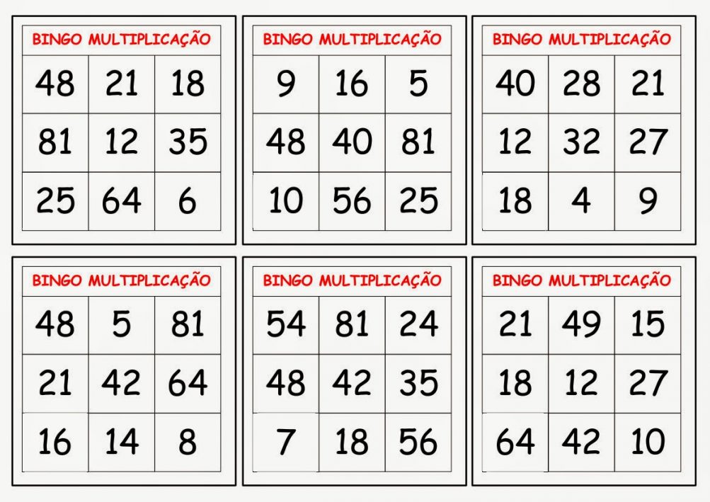 Atividades Bingo Da Multiplicação Para Imprimir Folha 04 — SÓ Escola