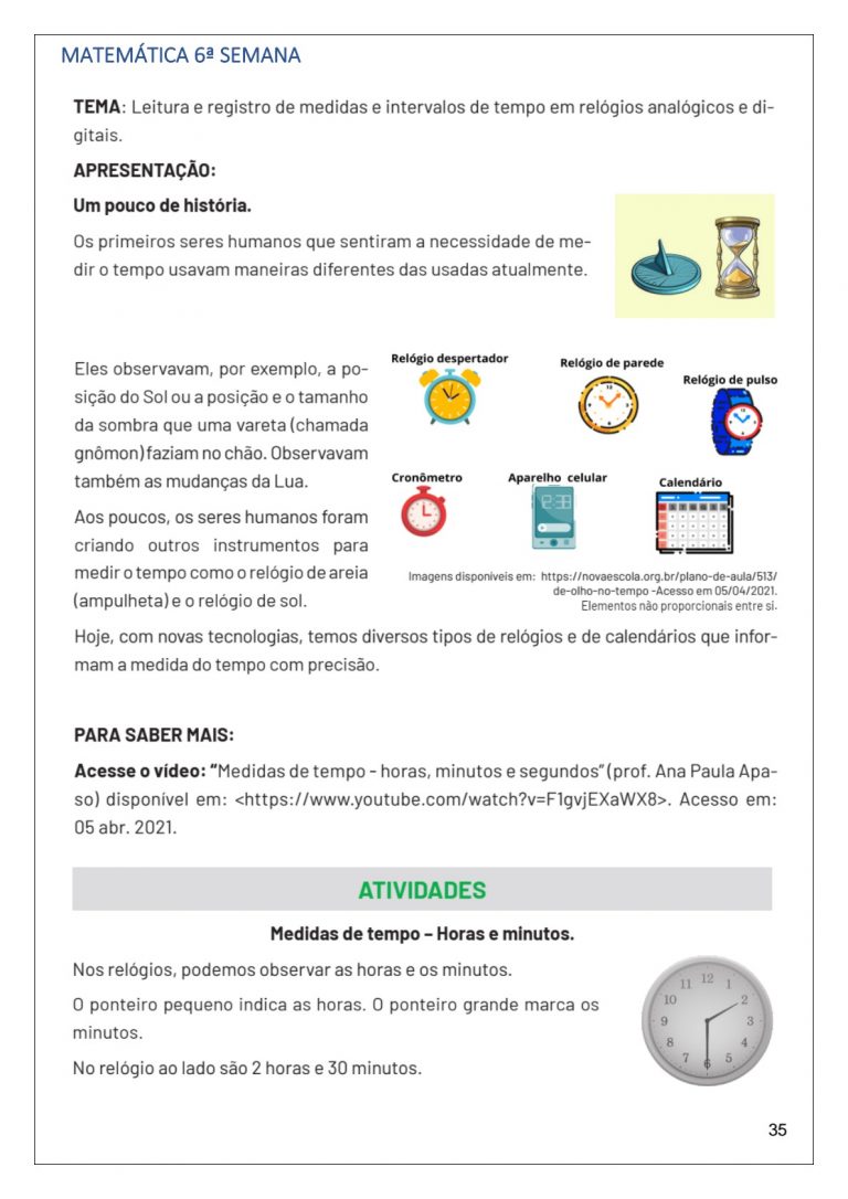 Matemática º ano Medidas e Intervalo de Tempo SÓ ESCOLA
