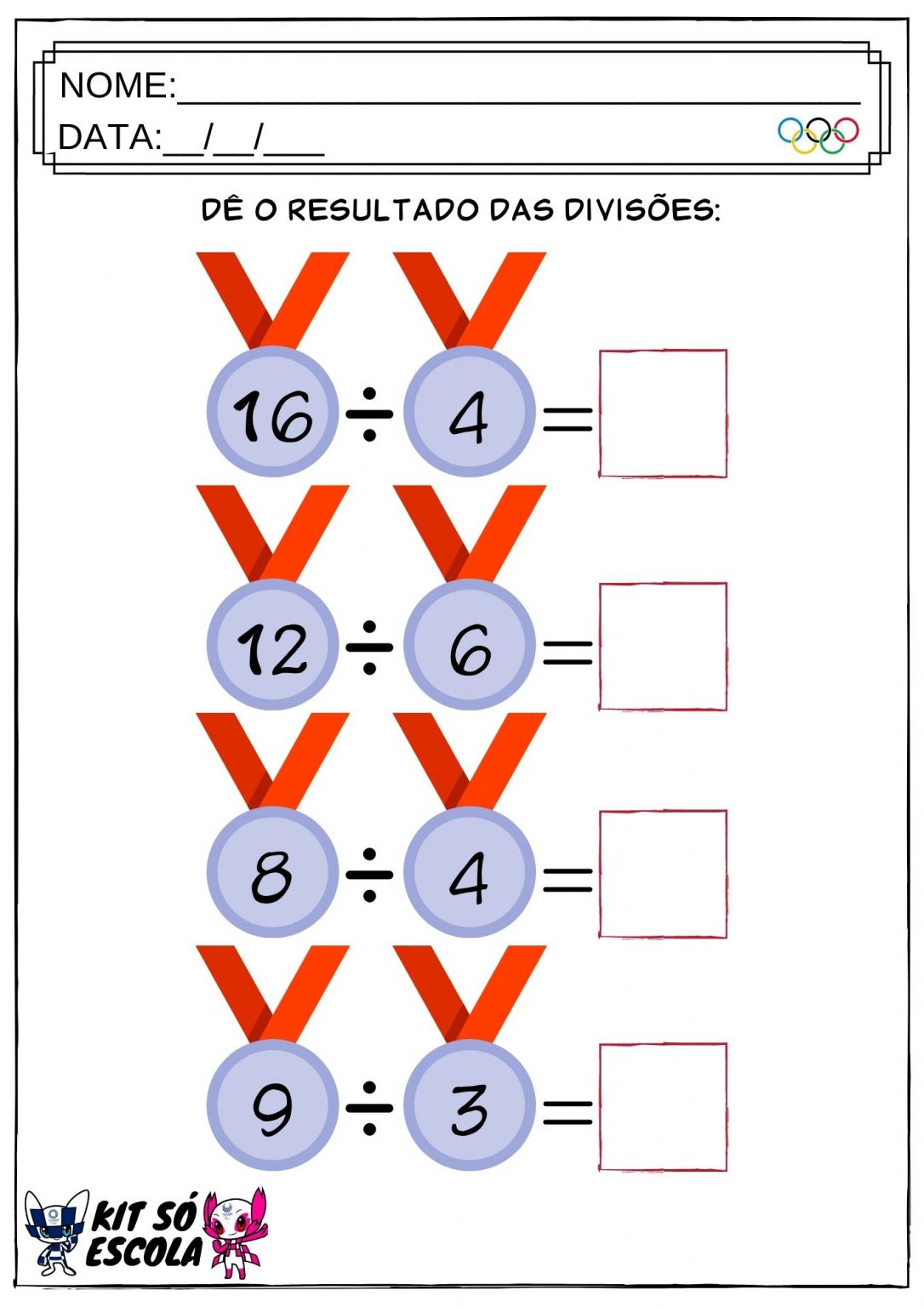 Atividades Olimpíadas: Divisão - Para imprimir — SÓ ESCOLA