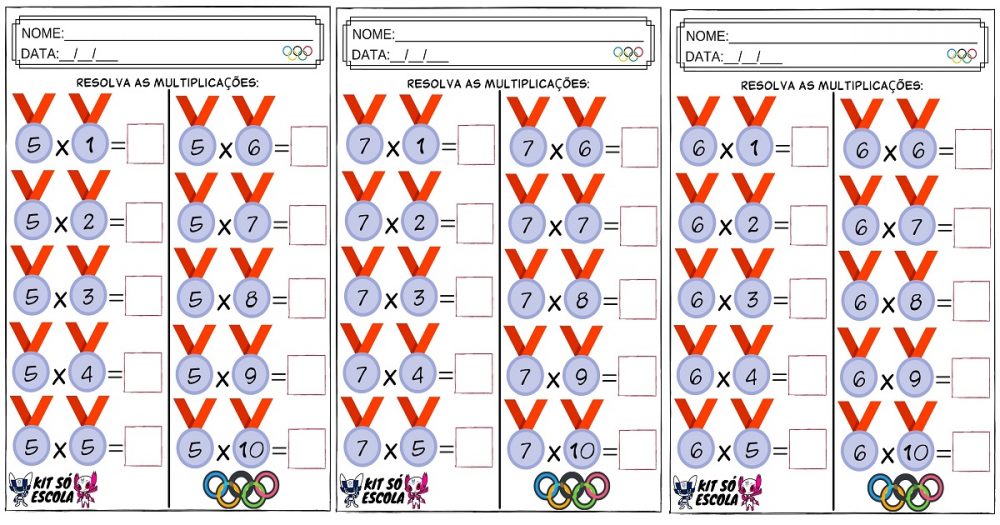 Atividades De Matem Tica Olimp Adas De Multiplica O Tabuada Do The