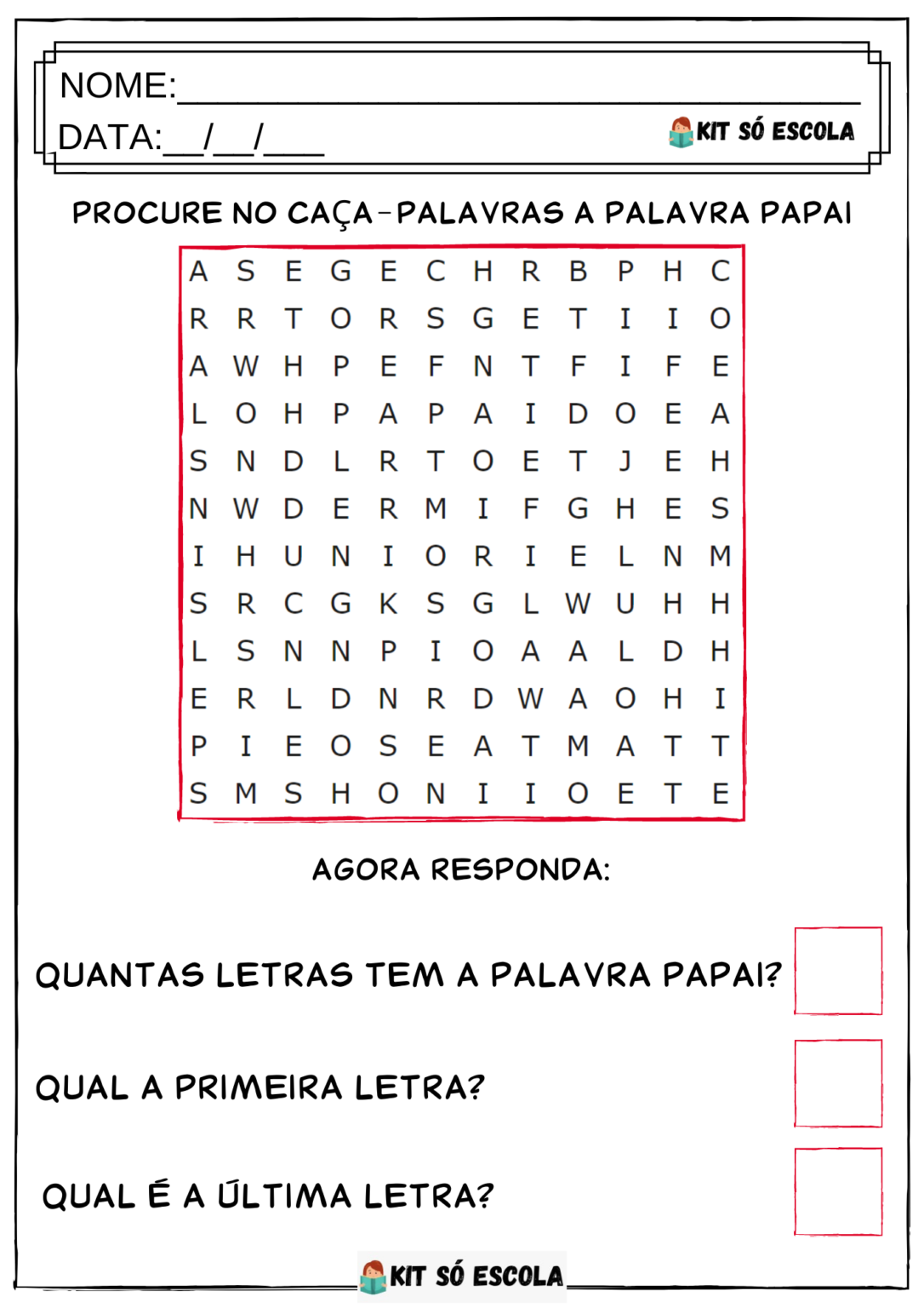 (Atividade) Caça-Palavras: Dia dos Pais - SÓ ESCOLA