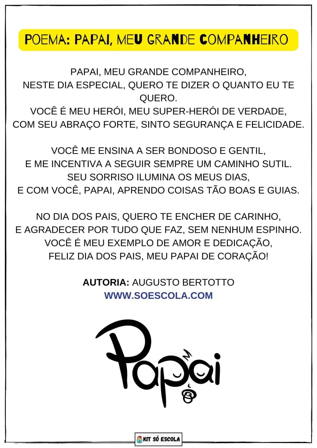 Poemas Dia Dos Pais S Escola